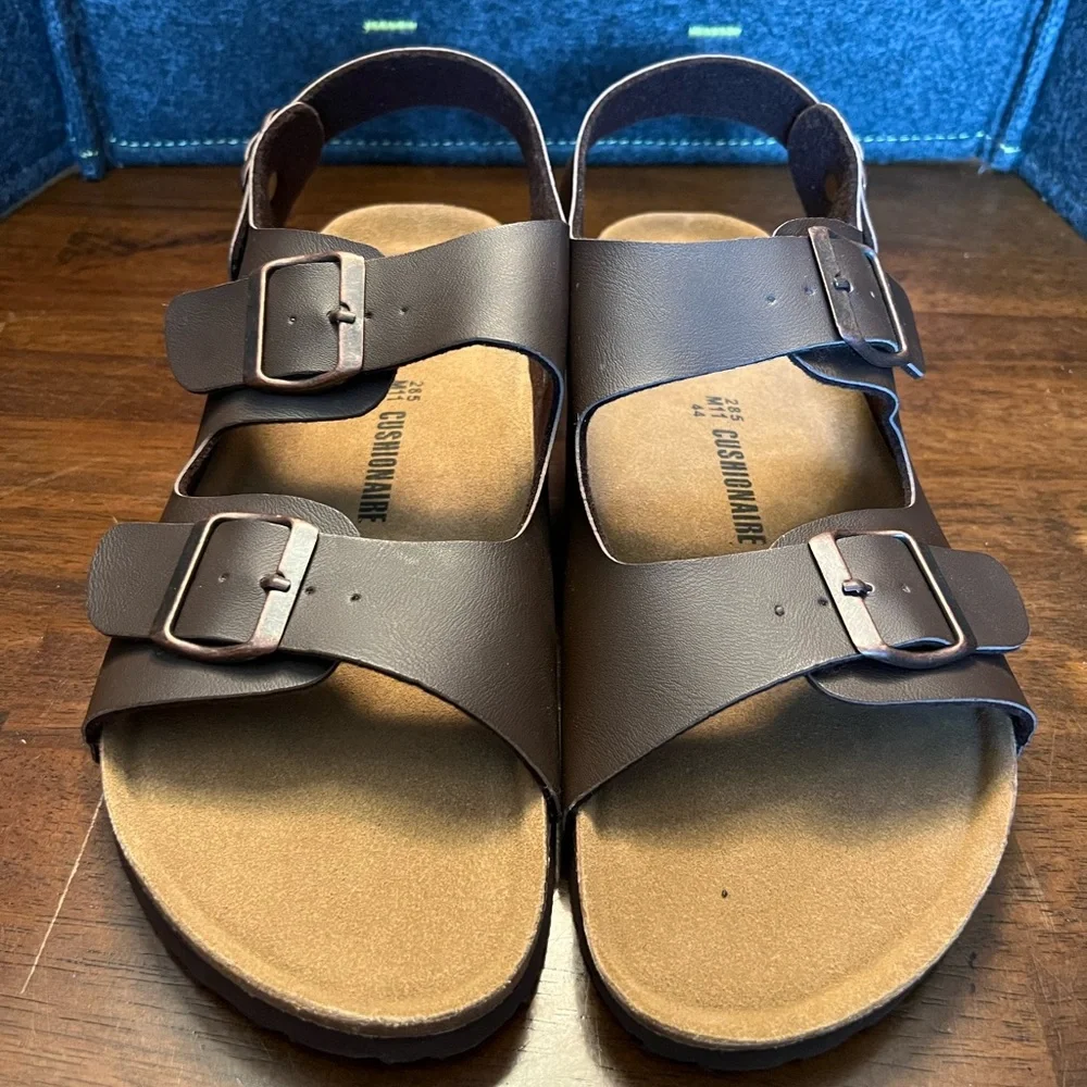 Cushionaire Men's Size 11 Brown Nappa Leland Cork Sandals NIB Adjustable‎ Buckle